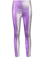 Area Ankle Zip Iridescent Leggings In Purple