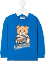 Moschino Babies' Logo Teddy Bear Print Sweatshirt In Blue