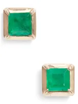 Anzie Cleo Melia Carre Emerald Stud Earrings