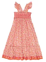 Poupette St Barth Kids' Cindy Floral Smocked Dress In Pink Mistral