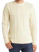 Schott Cable Stitch Crewneck Wool Blend Sweater In Ivory