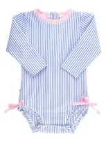 Rufflebutts Babies' Seersucker One-piece Rashguard Swimsuit In Blue