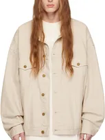 Essentials Taupe Patch Denim Jacket In Silver Cloud