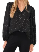 Chaus Polka Dot Balloon Sleeve Button-up Blouse In Black/white