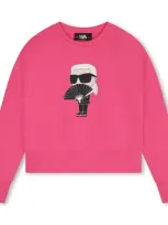 Karl Lagerfeld Kids' Ikonik Karl Cotton Blend Sweatshirt In Pink