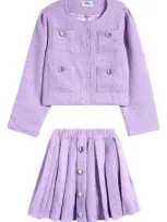 Lola & The Boys Lola + The Boys Kids' Sweetheart Faux Gem Accent Jacket & Skirt Set In Light Purple