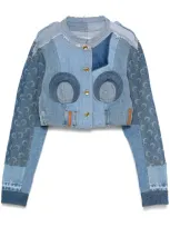 Marine Serre Denim Cropped Jacket In Blau