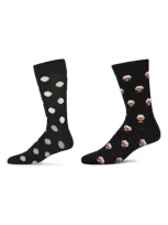 Memoi Assorted 2-pack Crew Socks In Black-black