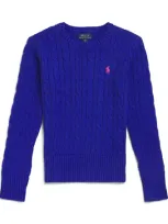 Ralph Lauren Kids' Cable-knit Polo Pony Sweater In Blue