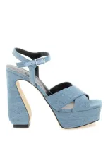 Si Rossi 47mm Sculpted-heel Denim Sandals In Blue