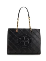 Tory Burch Fleming Leather Tote In Black