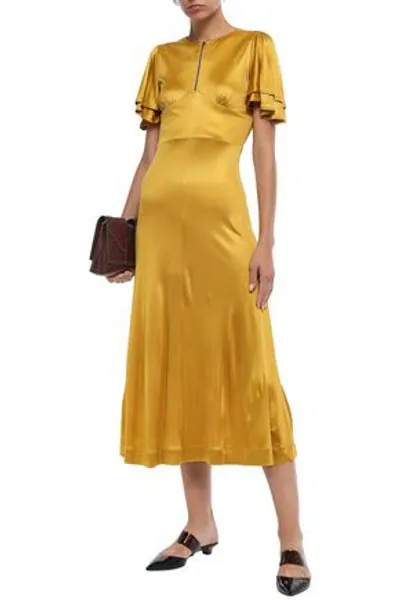 Alexa Chung Ruffled Satin-jersey Midi Dress In Mustard