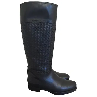 Pre-owned Bottega Veneta Leather Riding Boots In Black