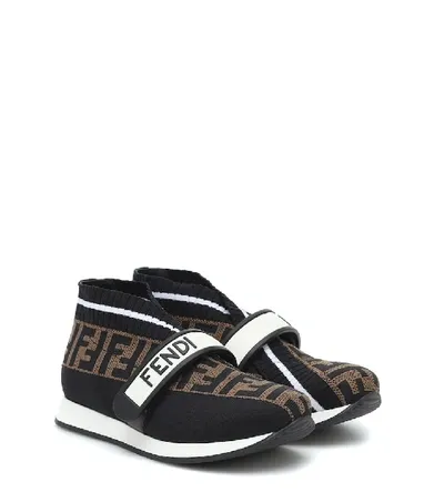 Fendi Teen Ff Touch Strap Sneakers In Brown