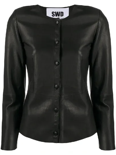 Sword 6.6.44 Leather Shirt Jacket In Black