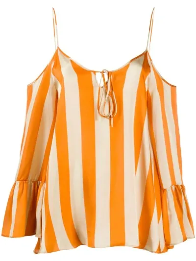 Black Coral Striped-print Silk Blouse In Orange