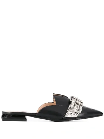 Ermanno Scervino Crystal Embellished Buckle Mules In Black