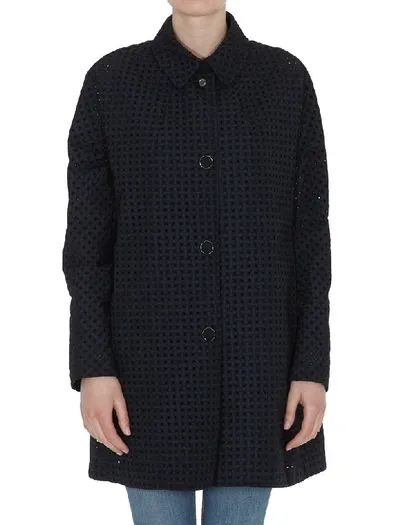 Moorer Perforated Brenda Coat In Blue