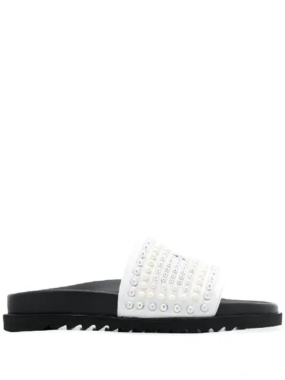 Philipp Plein Embellished Slides In White