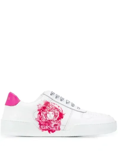 Versace Ilus Watercolour Medusa Sneakers In White,fuchsia,pink