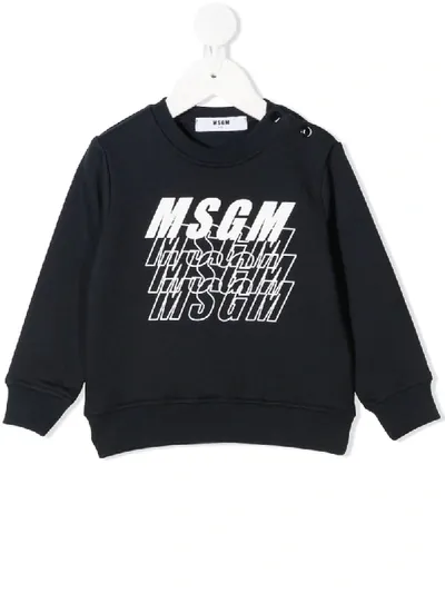 Msgm Babies' Repeat Logo Print Sweater In Blue