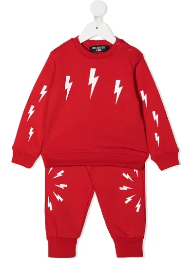 Neil Barrett Babies' Lightning Bolt Print Tracksuit Set In Red