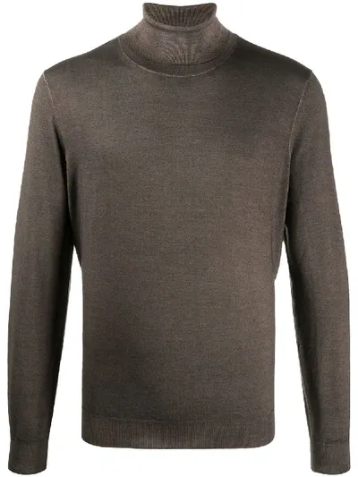 Canali Jersey Knit High Neck Sweatshirt In Brown