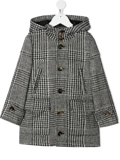 Brunello Cucinelli Kids' Houndstooth-check Coat In Black