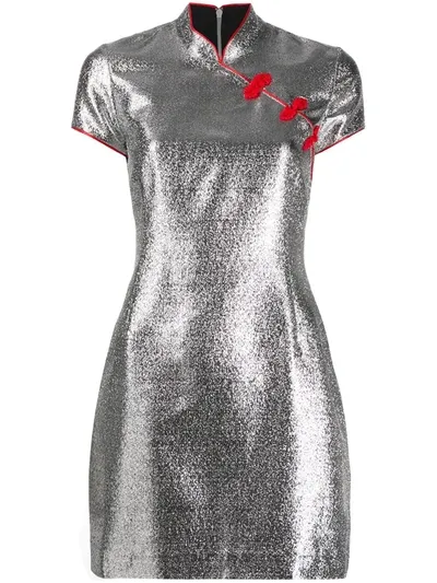 De La Vali Suki Metallic Mini Dress In Silver