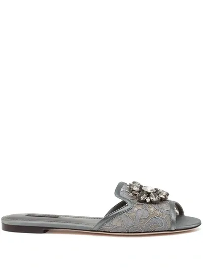 Dolce & Gabbana Embellished-detail Slip-on Sandals In Grey