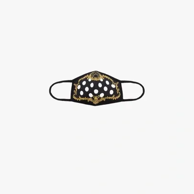 Dolce & Gabbana Black Baroque Polka Dot Print Face Mask