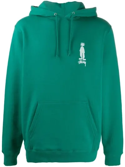 Stussy Logo Print Hooded Sweatshirt In Green