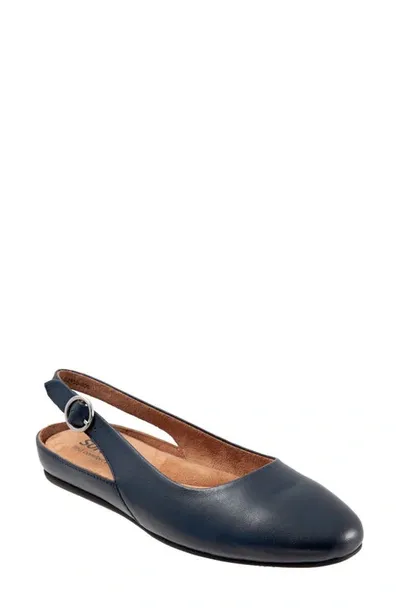 Softwalkr Sandy Slingback Flat Sandal In Navy Nappa Leather