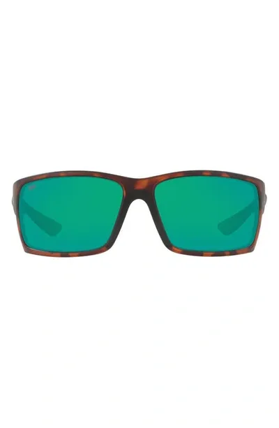 Costa Del Mar 64mm Mirrored Polarized Rectangular Sunglasses In Tort Green