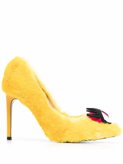 Moschino Eye-motif Faux-fur Stiletto Pumps In Gelb