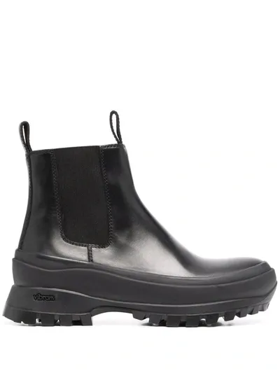 Jil Sander Boston Leather Ankle Boots With Vibram Sole In Black