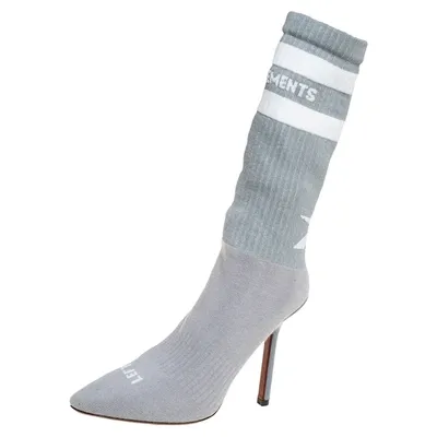 Pre-owned Vetements Grey Knit Fabric Reflective Sock Boots Size 36