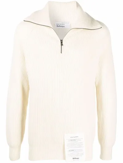 Ballantyne Half Zip Ribbed Cashmere Jumper In Neutrals