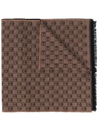 Moschino All-over Logo Print Scarf In Brown