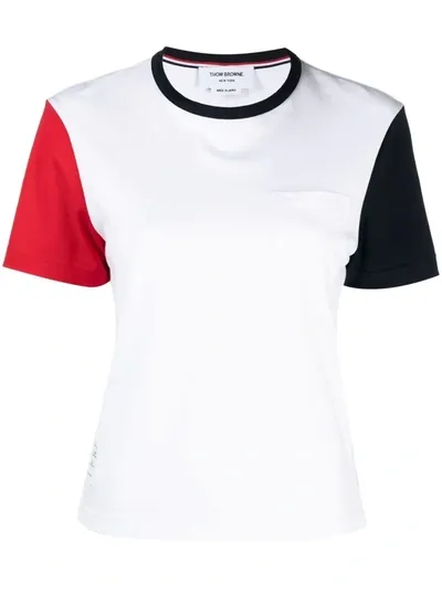 Thom Browne Logo Cotton Jersey T-shirt In White,multi