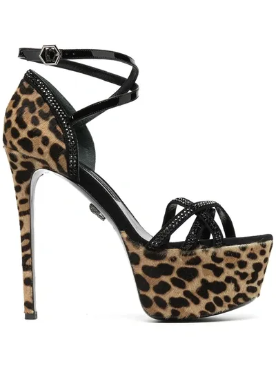 Philipp Plein Platform Heeled Sandals In Brown