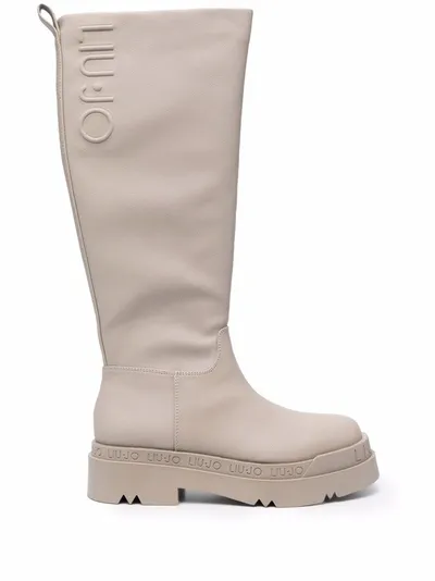 Liu •jo Embossed-logo Side-zip Boots In Neutrals