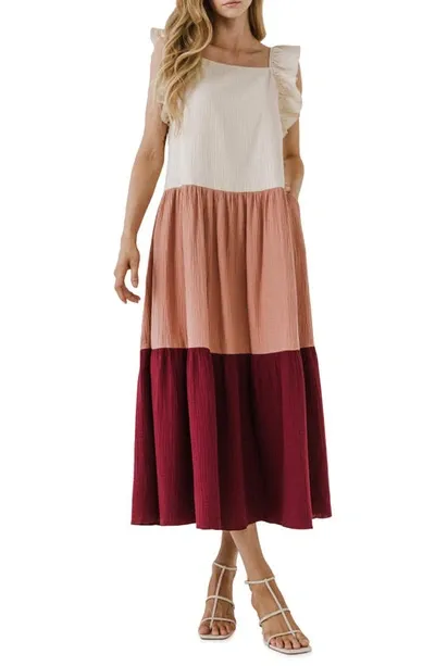 Free The Roses Colorblock Midi Dress In Burgundy Multi