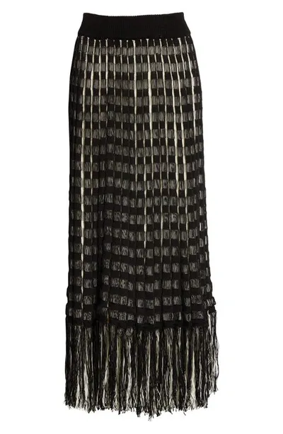 Jil Sander Fringed-hem Woven A-line Skirt In ["black"/ "white"]