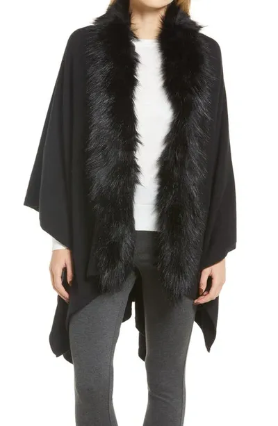 La Fiorentina Ruana With Faux Fur Trim In Black