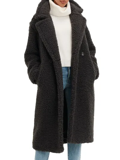 Ugg Gertrude Long Teddy Coat In Ink Black