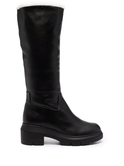 Stuart Weitzman Norah Leather Boots In Black White