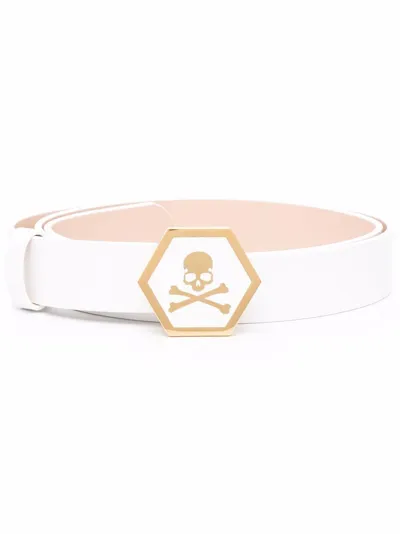 Philipp Plein Skull-motif Leather Belt In Weiss