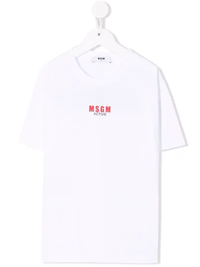 Msgm Kids' Logo-print Cotton T-shirt In White