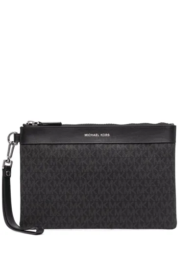 Michael Kors Monogram Logo Travel Pouch In Black